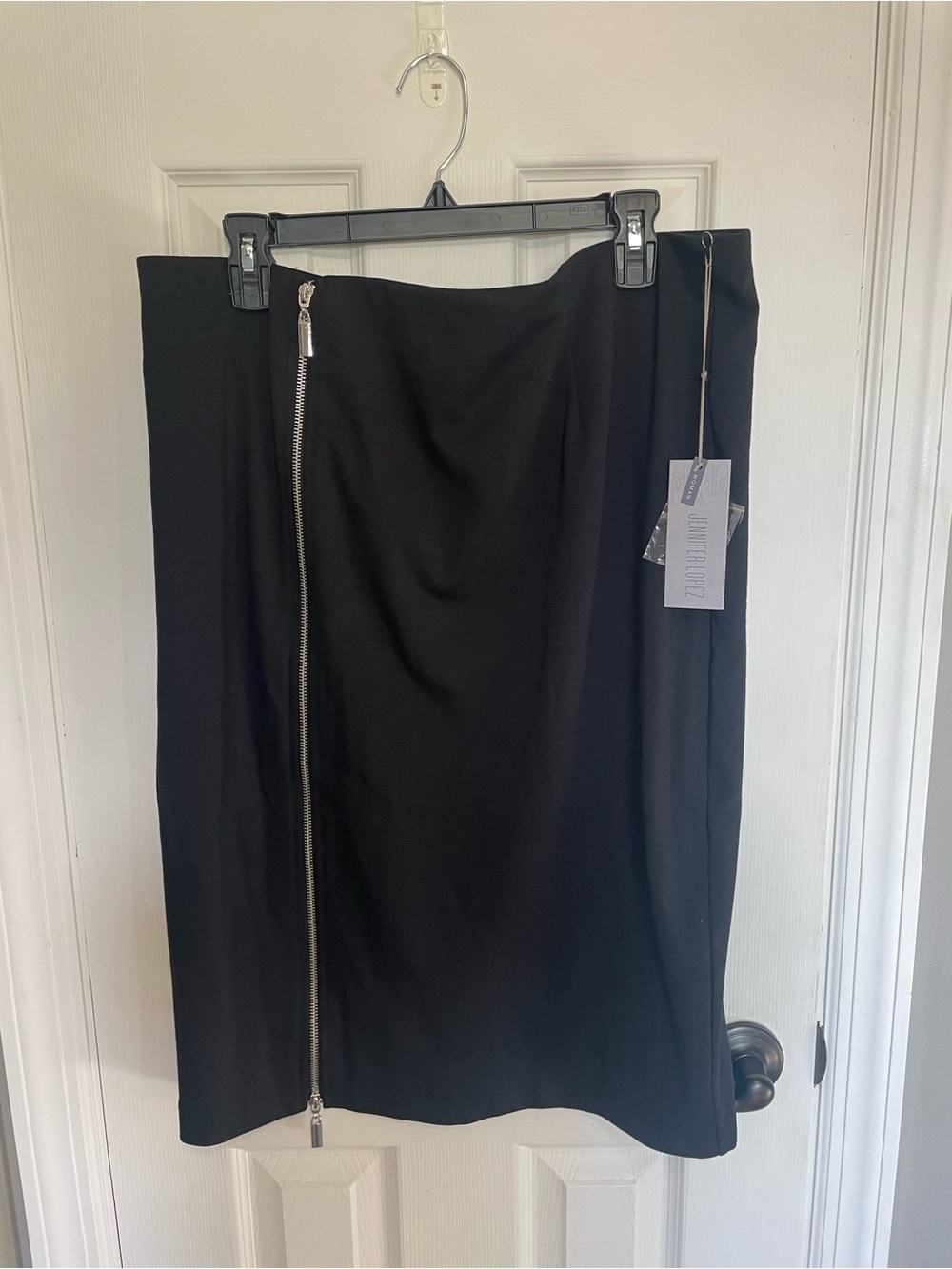 Jennifer Lopez Black Pencil Skirt with Silver Front Zip
